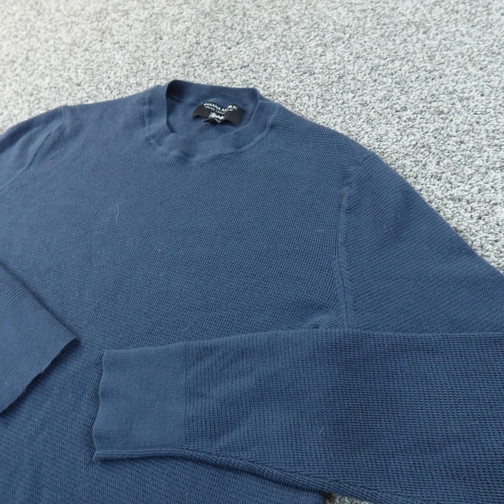 Banana Republic Sweater Mens S Blue Merino Wool Waffle Knit Crewneck Pullover